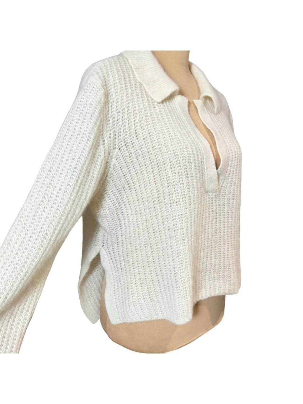 Oversized Alpaca Wool Blend Polo Sweater M Minimalist Boxy - Picture 5 of 11